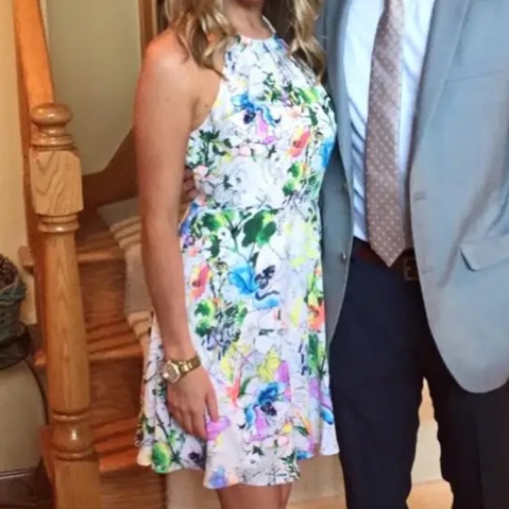 Express Neon Floral Skater Dress